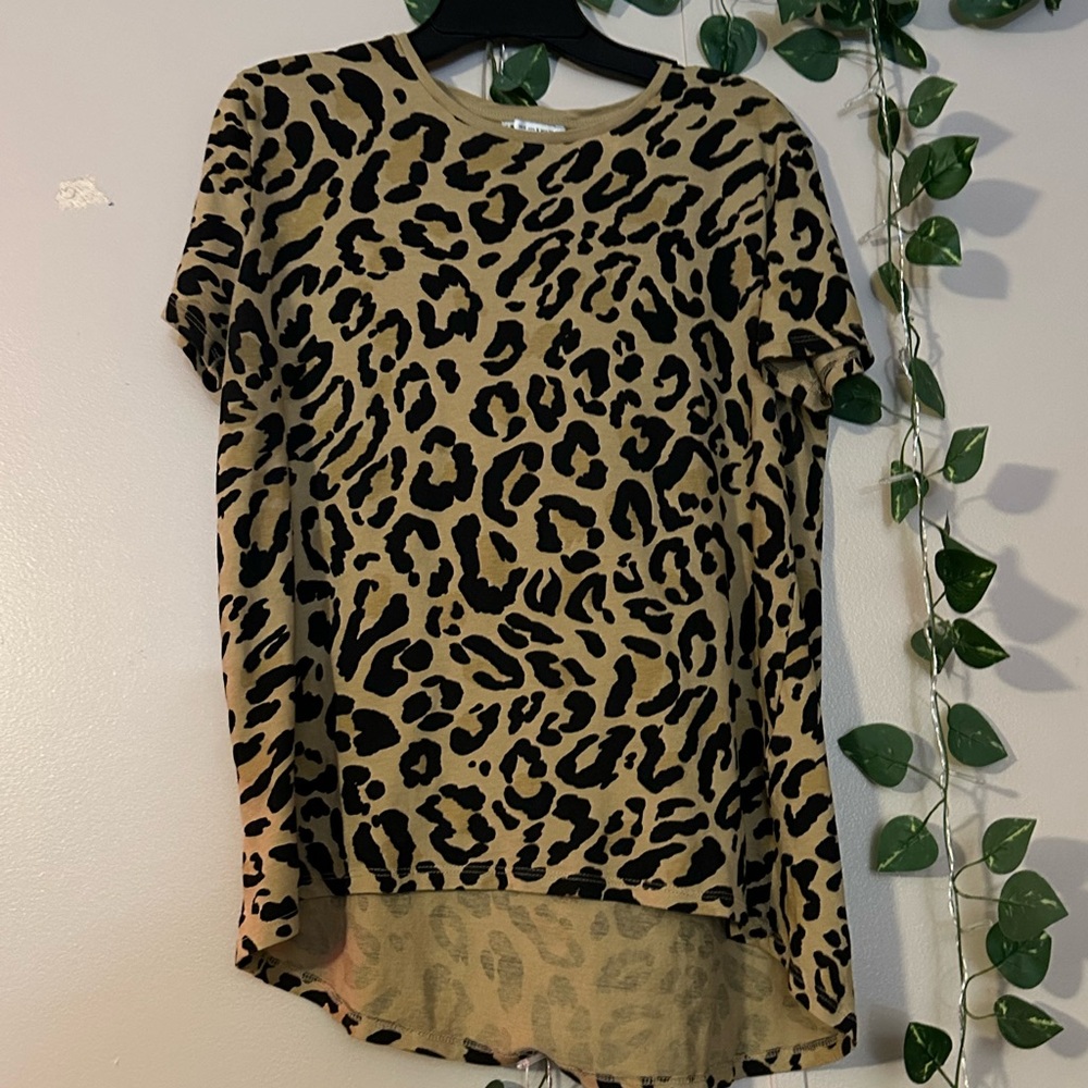 Zara Tan and Black Leopard Print Short Sleeve Top